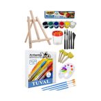 25x25 Tuval Seti 1 Paket Masa Üstü Şövale Mydido Akrilik Boya Plastik Spatula Resim Fırçası Palet Ponpon Sünger Fırça