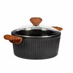 26 Cm Febern Premium Bio Granit Alüminyum Döküm Nisch Tencere Siyah-koyu Ahşap Kulp