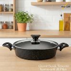 26 Cm Granit Karnıyarık & Pilav Tenceresi Cam Kapak - Siyah