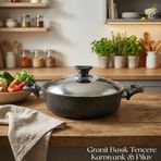 26 Cm Granit Karnıyarık & Pilav Tenceresi Çelik Kapak - Siyah