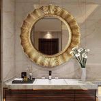 26 inç Yuvarlak Vintage Dekoratif Banyo Aynası 33 inç Altın Süslemeli Antik Duvar Viktorya Dönemi Eskitme Görünümlü Makyaj Su Geçirmez Otel Şömine Yemek Odası (Çap: 26 inç) (A: 33 inç)
