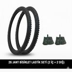 26 Jant Lastik Seti - 2 Dış Lastik 26x1.95 + 2 İç Lastik Oto Kalın Sibop - Takım Bisiklet Lastiği