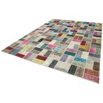 263x350 cm Kırk Yama Gri Yama Pamuklu Yün El Dokuma Modern Geometrik Etnik Eskitme Desenli Boho Oturma Odası Salon Yolluk Koridor Mutfak Halısı