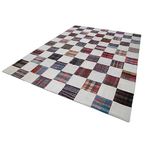 263x355 cm Kırk Yama Gri Kırk Yama Pamuklu Yün El Dokuma Modern Geometrik Etnik Eskitme Desenli Boho Oturma Odası Salon Yolluk Koridor Mutfak Halısı