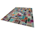 263x358 cm Kırk Yama Gri Kırk Yama Pamuklu Yün El Dokuma Modern Geometrik Etnik Eskitme Desenli Boho Oturma Odası Salon Yolluk Koridor Mutfak Halısı
