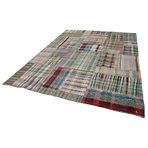 265x355 cm Kırk Yama Gri Kırk Yama Pamuklu Yün El Dokuma Modern Geometrik Etnik Eskitme Desenli Boho Oturma Odası Salon Yolluk Koridor Mutfak Halısı
