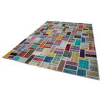 265x360 cm Kırk Yama Gri Yama Pamuklu Yün El Dokuma Modern Geometrik Etnik Eskitme Desenli Boho Oturma Odası Salon Yolluk Koridor Mutfak Halısı