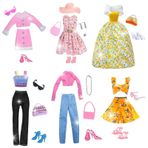 27 adet oyuncak bebek kıyafeti ve aksesuarı, Barbie ile uyumlu, 2 etek, 2 uzun kollu, 1 büstiyer elbise, 2 uzun pantolon, 1 pantolon askısı, 1 mayo, 6 ayakkabı, 12 aksesuar, 11,5 inç bebek için, kız