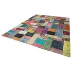 273x366 cm Kırk Yama Mavi Yama Pamuklu Yün El Dokuma Modern Geometrik Etnik Eskitme Desenli Boho Oturma Odası Salon Yolluk Koridor Mutfak Halısı