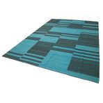 273x414 cm Degrade Kilim Turkuaz Çizgili Yün El Dokuma Modern Geometrik Etnik Eskitme Desenli Boho Oturma Odası Salon Yolluk Koridor Mutfak Halısı