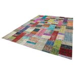 274x369 cm Kırk Yama Mavi Yama Pamuklu Yün El Dokuma Modern Geometrik Etnik Eskitme Desenli Boho Oturma Odası Salon Yolluk Koridor Mutfak Halısı
