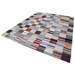 278x348 cm Kırk Yama Gri Yama Pamuklu Yün El Dokuma Modern Geometrik Etnik Eskitme Desenli Boho Oturma Odası Salon Yolluk Koridor Mutfak Halısı