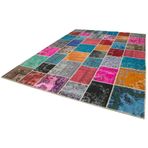 278x366 cm Kırk Yama Pembe Yama Pamuklu Yün El Dokuma Modern Geometrik Etnik Eskitme Desenli Boho Oturma Odası Salon Yolluk Koridor Mutfak Halısı