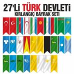 27'li Türk Devletleri Kırlangıç Bayrak Seti 50x150