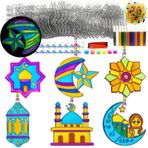 28 takım Ramazan Güneşçi El Sanatları Kitleri Çocuklar için DIY Pencere Boyası Sanat Ay ve Yıldız Güneşçi Ramazan Feneri Güneşçi Cami Güneş Avcısı İslam El Sanatları Ramazan Mübarek Pencere