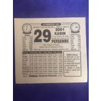 29 Kasım 2001 Takvim Yaprağı - Nostalji Koleksiyonluk Takvim Yaprağı B