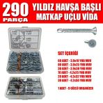 290 Parça Yıldız Havşa Başlı Matkap Uçlu (Akıllı) Vida Seti