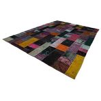 292x405 cm Kırk Yama Mor Yama Pamuklu Yün El Dokuma Modern Geometrik Etnik Eskitme Desenli Boho Oturma Odası Salon Yolluk Koridor Mutfak Halısı