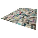 294x412 cm Kırk Yama Bej Yama Pamuklu Yün El Dokuma Modern Geometrik Etnik Eskitme Desenli Boho Oturma Odası Salon Yolluk Koridor Mutfak Halısı