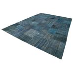 297x427 cm Kırk Yama Mavi Yama Pamuklu Yün El Dokuma Modern Geometrik Etnik Eskitme Desenli Boho Oturma Odası Salon Yolluk Koridor Mutfak Halısı