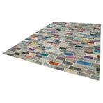 298x408 cm Kırk Yama Pembe Yama Pamuklu Yün El Dokuma Modern Geometrik Etnik Eskitme Desenli Boho Oturma Odası Salon Yolluk Koridor Mutfak Halısı