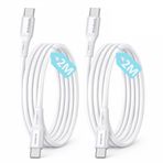 2Adet x 2Metre Type C-C Kablo Seti, 60Watt PD Hızlı Şarj, iPhone 15/16/17 ve Andoid İçin, Beyaz/Gümüş Metal, REMORAX Wahoo (2Ad x 2Metre Beyaz)