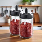 2'li Cam Baharatlık Seti, Kendinden Kaşıklı, Kaşıklı Kapak, 300ML, 2 Adet, 14CM Yükseklik - standart