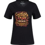 2AS Alone Baskılı V Yaka Kadın T-Shirt 411 - 2XL - Siyah