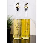 2li 750 ml Ayçiçek Yağı ve Zeytinyağı Etiketli Yağlık Sıvı Yağ Şişesi Gold Tıpa Cam Yağdanlık - Şeffaf