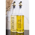 2li 750 ml Ayçiçek Yağı ve Zeytinyağı Etiketli Yağlık Sıvı Yağ Şişesi Gold Tıpalı Cam Yağdanlık - Şeffaf