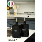 2'li 750 ml Yağdanlık Sosluk Sirkelik Zeytinyağı Şişesi Damlatmaz Kapak Siyah Koyu Cam-Siyah Etiket