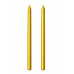 2’li Altın Gold Metalik Şamdan Mum Seti 25 cm – Dekoratif İnce Şamdan Mum, Kokusuz Parafin Wax,%100 Pamuk Fitil, El Döküm, Uzun Süre Yanma (~10 Saat), Şık Sofra, Davet, Nişan, Düğün