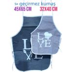 2'li Anne Kız Mutfak-Boyama Önlüğü Seti Su Geçirmez Kumaş 32X40 ve 45X65 cm Ebatlar
