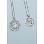 2’li Antik Roma Sikkesi Madalyon Gümüş Kaplama Kolye Seti - Silver - 60 cm
