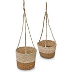 2'li Asılabilir El Yapımı ve Doğal Çift Renk Yuvarlak Hasır Saksılık Seti, 2'li Ipli Asılabilir Hasır Yuvarlak Saksı Seti (23CM*18CM-20CM*15CM)