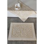 2'li Ayak Havlusu Seti - Zemini Renkli & Üç Boyutlu - %100 Pamuk - Su Emici - Sarı - 50 x 70 cm