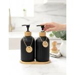 2’li Bambu Altlıklı Sabunluk Seti Modern & Estetik Sıvı Sabunluk, Mutfak & Banyo 500 ml