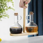2'li Bambu Stand ile Cam Yağdanlık ve Sirkelik Seti, Yemek Masası ve Sofralarınız Için Bambu Standlı Şık Masa Üstü Yağ ve Sirke Şişeleri - 0 - Siyah - Option-1