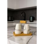 2li Bambu Standlı Porselen Tuzluk ve Baharatlık