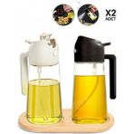 2'li Bambu Stantlı Çift Fonksiyonlu Sprey Dökme Cam Yağdanlık 450ML Sıvıyağ Şişesi Airfryer Yağlık - Siyah - Beyaz - 450 ml