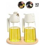 2'li Bambu Stantlı Çift Fonksiyonlu Sprey Dökme Cam Yağdanlık 450ML Yağlık Sıvıyağ Şişesi Airfryer - Beyaz - 450 ml