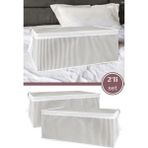 2’li Baskılı Baza Hurcu Seti, Yatak Kanepe Altı Yastık Kıyafet Çamaşır Düzenleyici (60X40XCM) 2 Adet - Beyaz - Gri - 60x40x20 cm