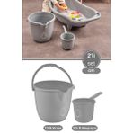 2’li Bebek Banyo Su Kovası ve Maşrapası Seti, Saplı Oluklu Kova 13LT ve Maşrapa 1,5lt Set Gri