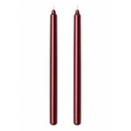 2’li Bordo/Koyu Kırmızı Metalik Şamdan Mum Seti 25 cm – Dekoratif İnce Şamdan Mum, Kokusuz Parafin Wax,%100 Pamuk Fitil, El Döküm, Uzun Süre Yanma (~10 Saat), Şık Sofra, Davet, Nişan, Düğün