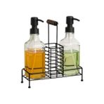 2'li Cam Dispenser Seti – Metal Taşıyıcılı Sıvı Sabun & Deterjan Pompa Şişeleri, Endüstriyel Mutfak & Banyo Organizer - 0-Kahverengi - Option-1