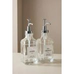 2’Li Cam Sıvı Sabun Ve Losyon Etiketli Gümüş Tıpalı Deterjan Şişesi Sabunluk 500 Ml C1-1-289