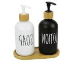 2’Li Cam Sıvı Sabunluk Ve Losyonluk Seti | 500 Ml Siyah & Beyaz