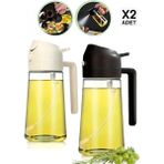 2'li Çift Fonksiyonlu Cam Yağdanlık 450ML Zeytinyağı Sıvıyağ Şişesi Airfryer Sprey Yağlık Sirkelik - 450 ml