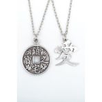 2'li Çin Aşk Sembolü - Çin Feng Shui Şans Parası Gümüş Kaplama Kolye Seti - Silver - 60 cm