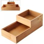 2'Li Çok Amaçlı Bambu Organizer Set - Büyük Küçük Boy Banyo, Mutfak Ofis Düzenleyici Kutu - Ahşap Dekoratif Saklama Seti (33X16x12 Cm & 15X15x6 Cm)